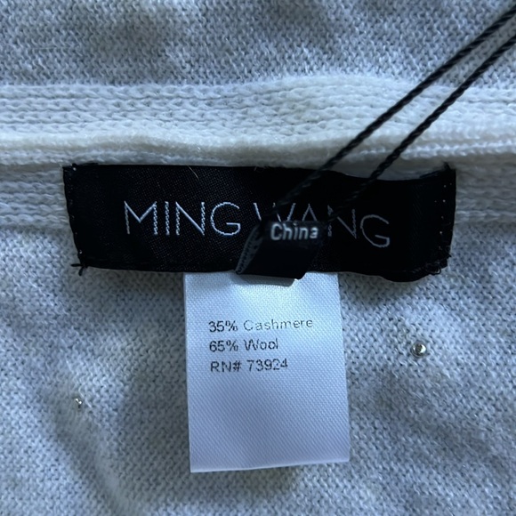 Ming Wang Faux Pearl Embellished Cashmere Wool Blend Boat Neck Poncho - Picture 11 of 13